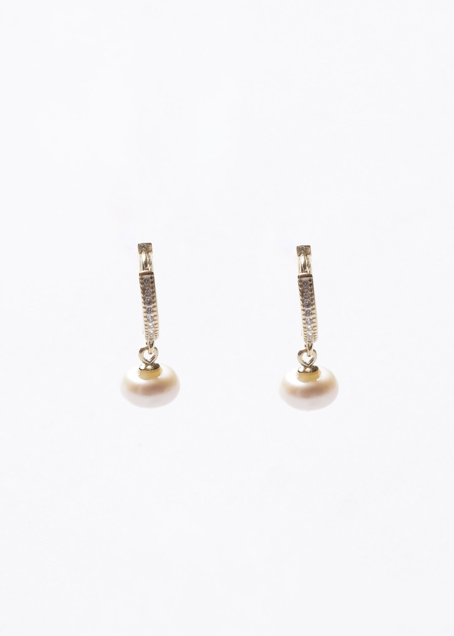 Caravanas aros huggies zirconias con perla de río Plata 925 & Baño de oro 18k