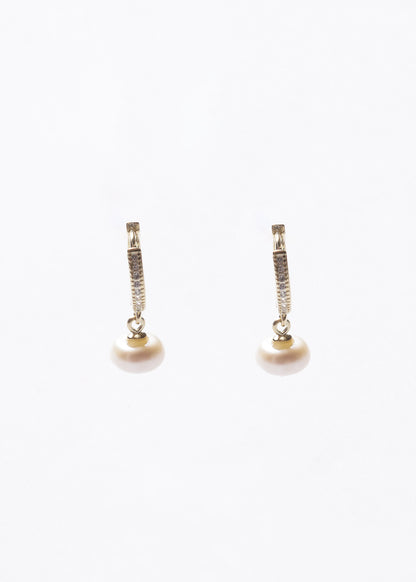 Caravanas aros huggies zirconias con perla de río Plata 925 & Baño de oro 18k