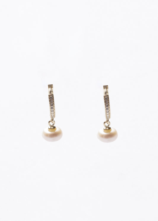 Caravanas aros huggies zirconias con perla de río Plata 925 & Baño de oro 18k
