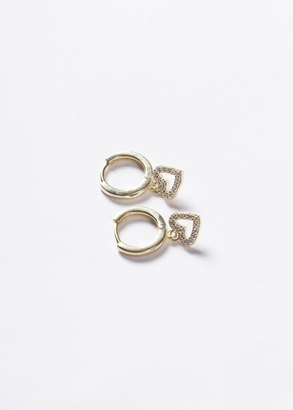 Caravanas aros con dije corazón zirconias Plata 925 & Baño de oro 18k