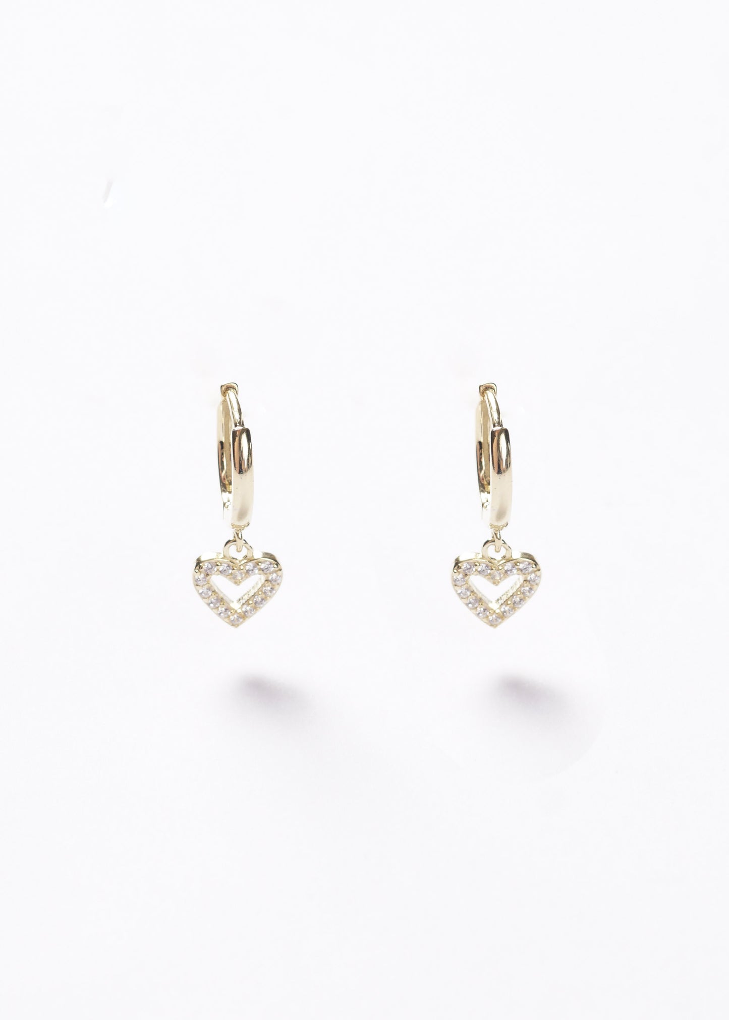 Caravanas aros con dije corazón zirconias Plata 925 & Baño de oro 18k