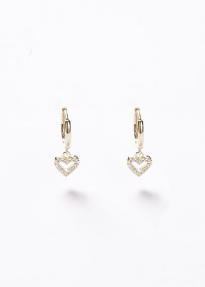 Caravanas aros con dije corazón zirconias Plata 925 & Baño de oro 18k