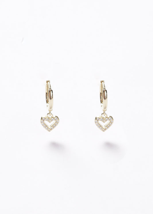 Caravanas aros con dije corazón zirconias Plata 925 & Baño de oro 18k