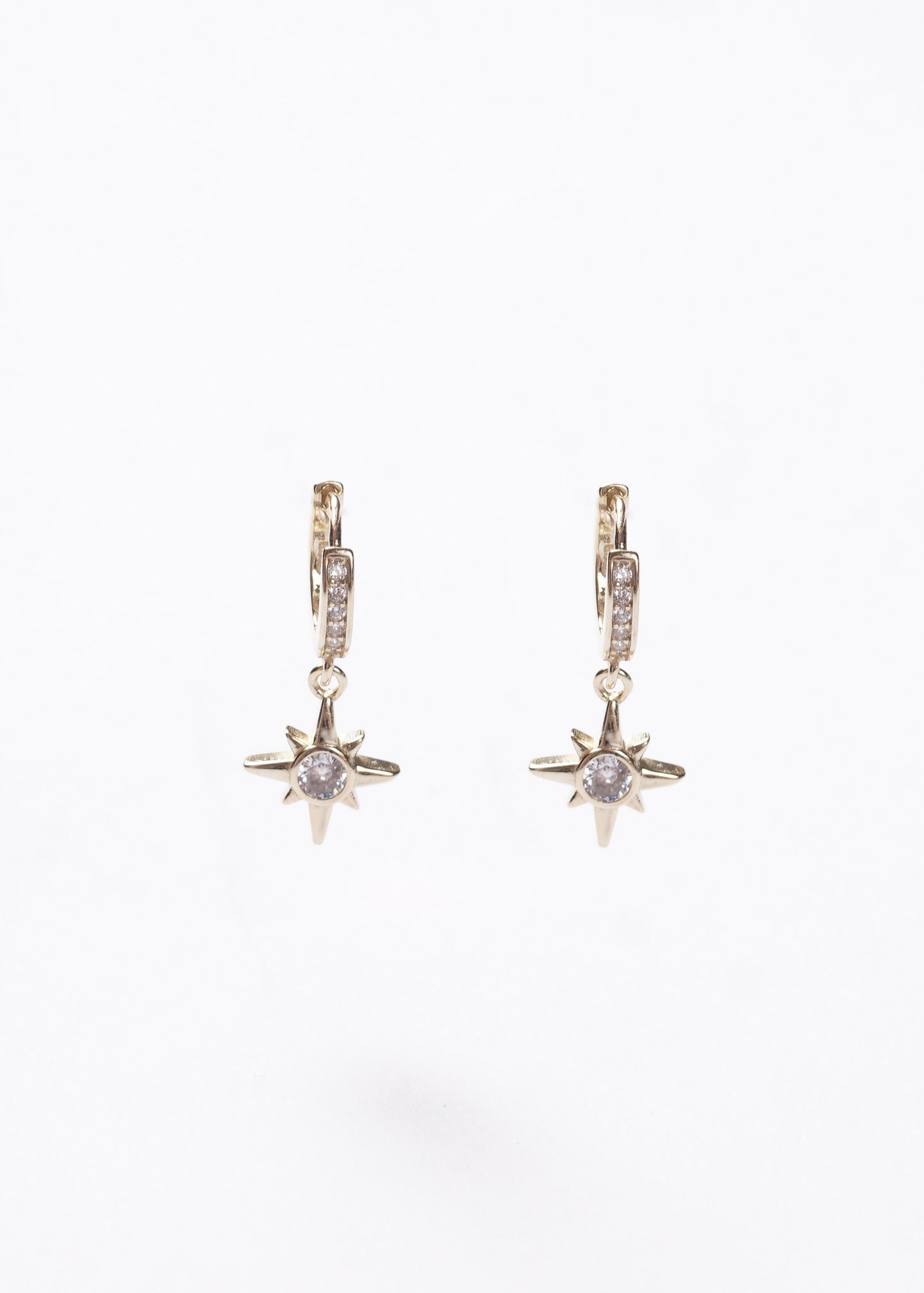 Caravanas aros con dije estrella zirconias Plata 925 & Baño de oro 18k