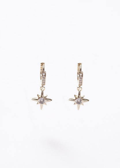 Caravanas aros con dije estrella zirconias Plata 925 & Baño de oro 18k