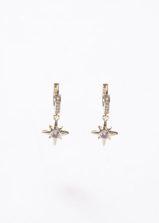 Caravanas aros con dije estrella zirconias Plata 925 & Baño de oro 18k