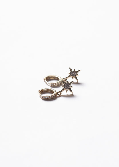 Caravanas aros con dije estrella zirconias Plata 925 & Baño de oro 18k
