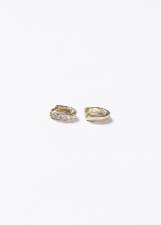 Caravanas aros mini huggies zirconias 10mm Plata 925 & Baño de oro 18k