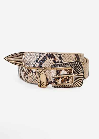 Cinto country serpiente con hebilla labrada dorada