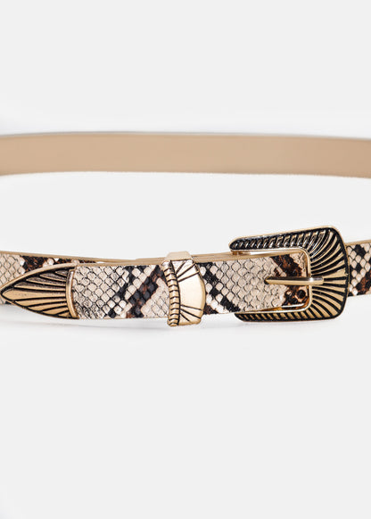 Cinto country serpiente con hebilla labrada dorada