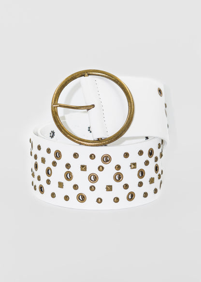 Cinto vintage hebilla redonda ajustable con tachas