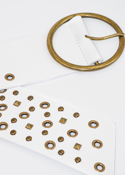 Cinto vintage hebilla redonda ajustable con tachas