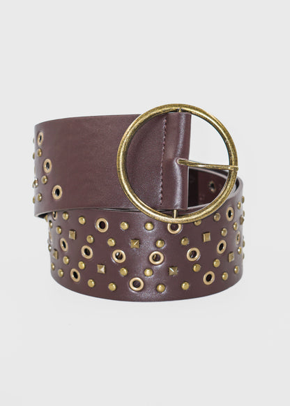 Cinto vintage hebilla redonda ajustable con tachas