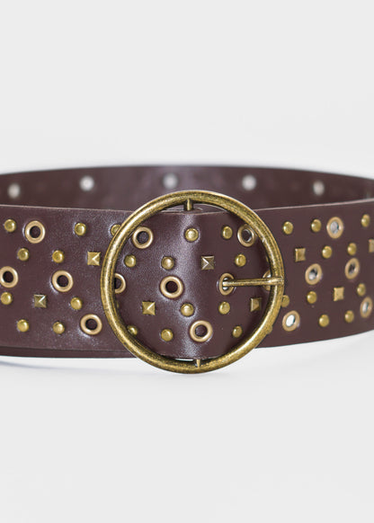 Cinto vintage hebilla redonda ajustable con tachas