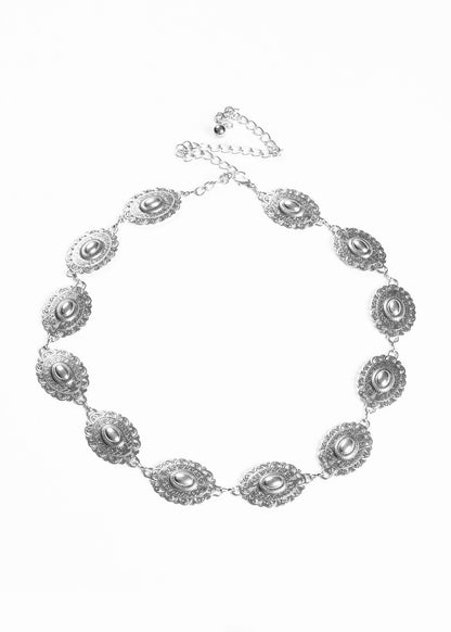 Cinto metal country vintage con cadenita - Plateado