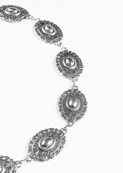 Cinto metal country vintage con cadenita - Plateado