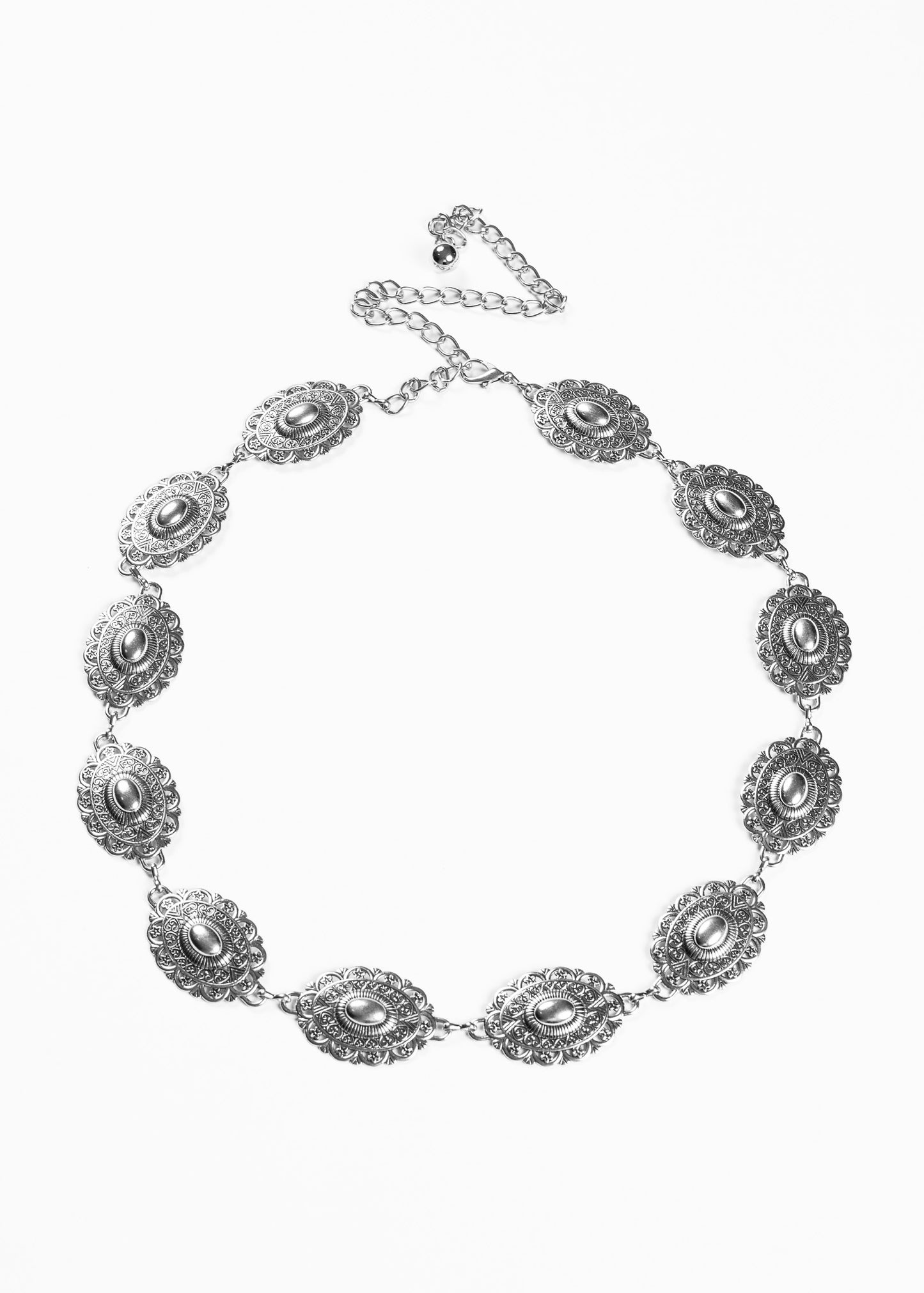 Cinto metal country vintage con cadenita - Plateado