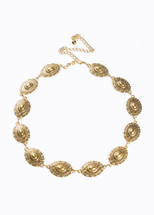 Cinto metal country vintage con cadenita - Dorado