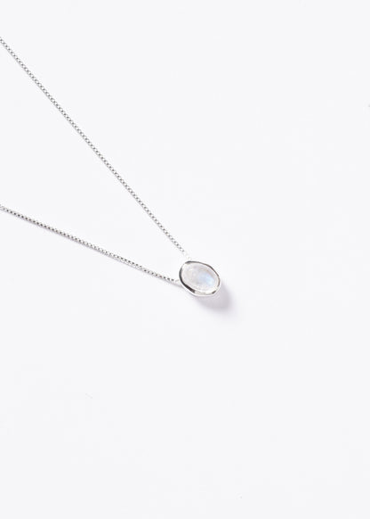 Cadena collar piedra luna oval plata 925 45cm - Feminidad