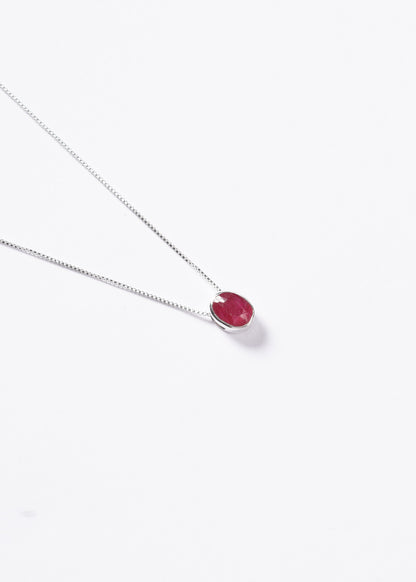 Cadena collar rubí oval plata 925 45cm - Amor y pasión