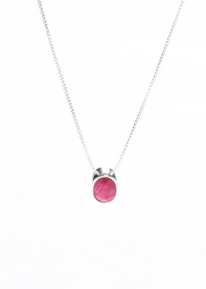 Cadena collar rubí oval plata 925 45cm - Amor y pasión