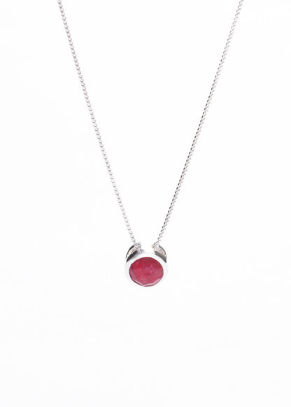 Cadena collar rubí redondo 8mm plata 925 45cm - Amor y pasión