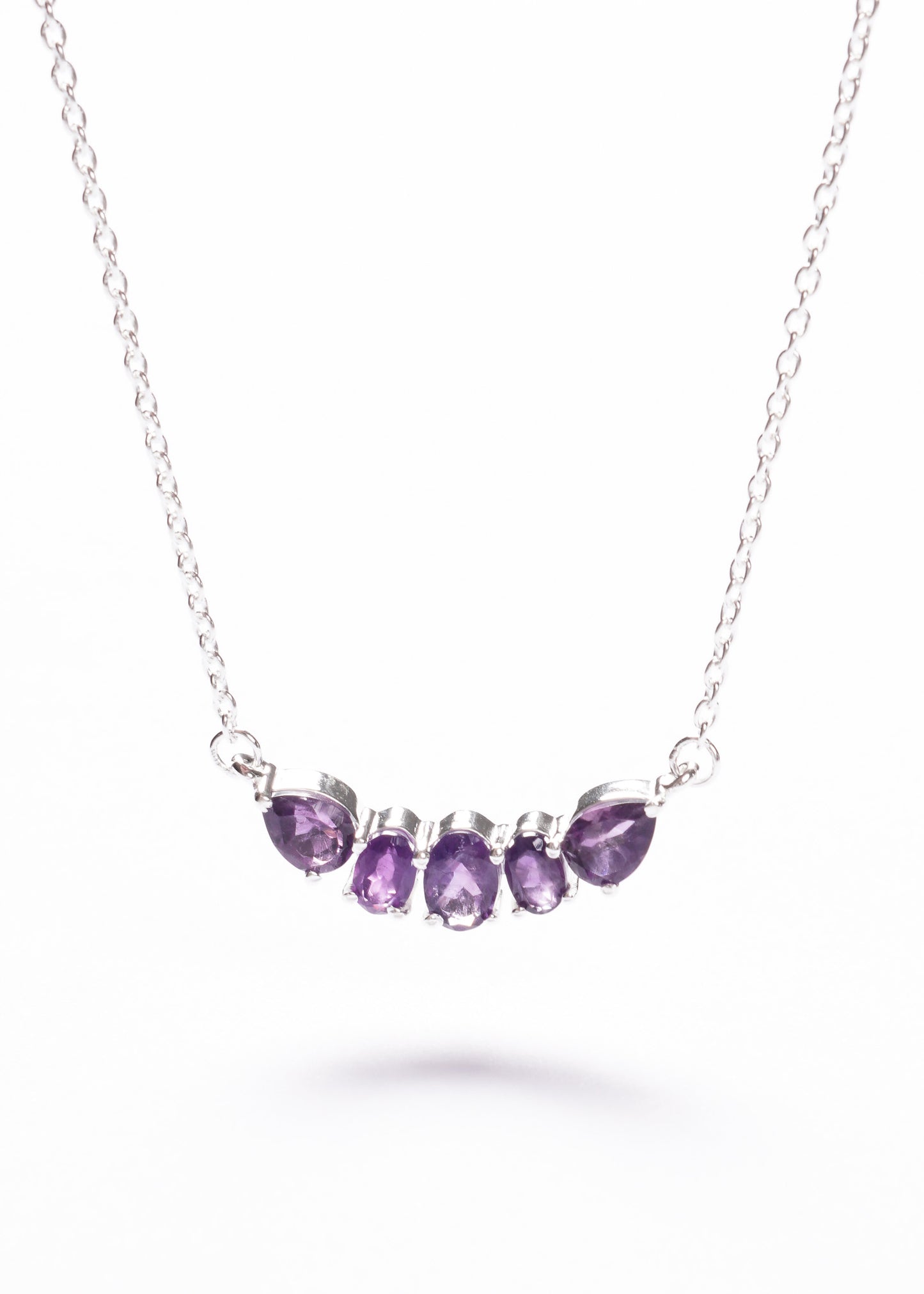 Cadena collar forcé cinco amatistas plata 925 - Transmutación