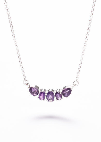 Cadena collar forcé cinco amatistas plata 925 - Transmutación