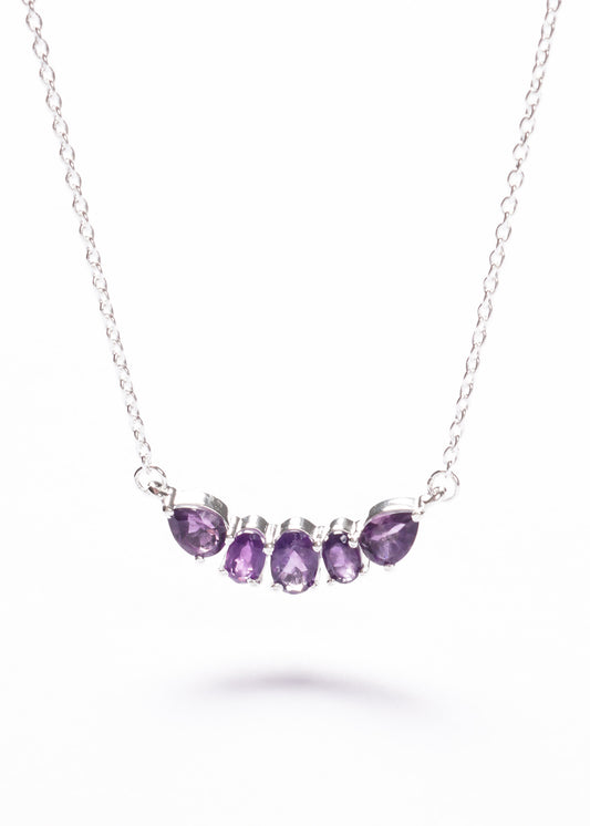 Cadena collar forcé cinco amatistas plata 925 - Transmutación