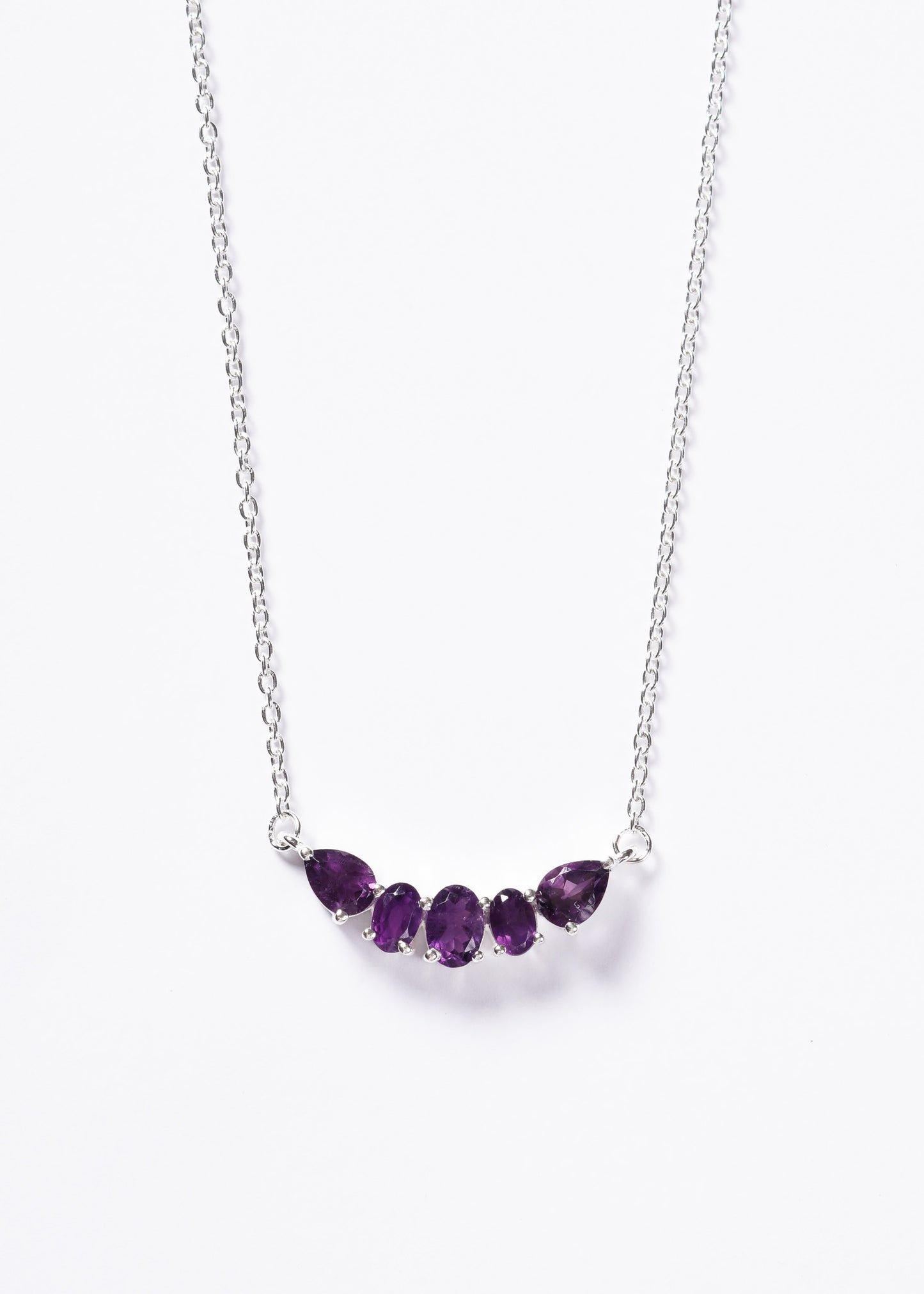 Cadena collar forcé cinco amatistas plata 925 - Transmutación