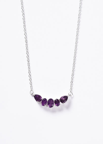 Cadena collar forcé cinco amatistas plata 925 - Transmutación