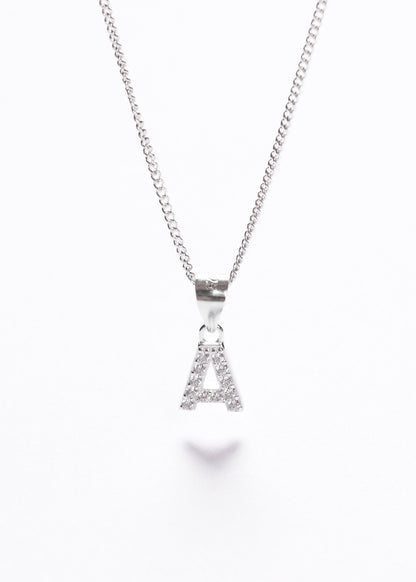 Cadena collar eslabones con dije inicial todo zirconia plata 925