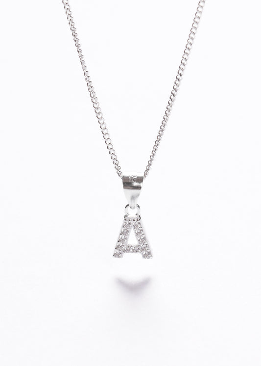 Cadena collar eslabones con dije inicial todo zirconia plata 925