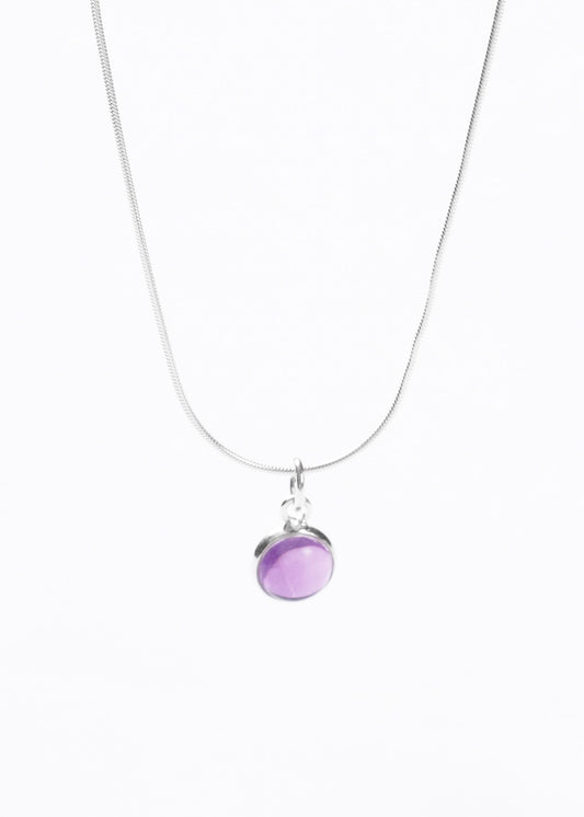 Cadena collar con dije amatista redondo plata 925 - Transmutación