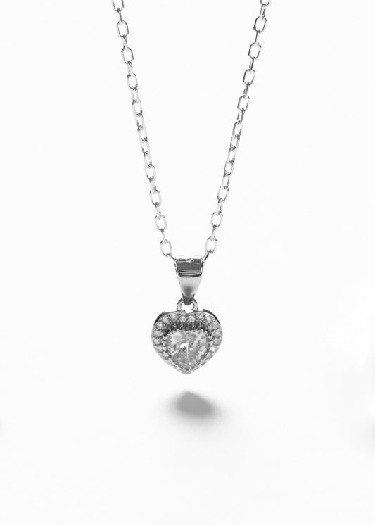 Cadena collar forcé dije corazón promesa zirconia plata 925