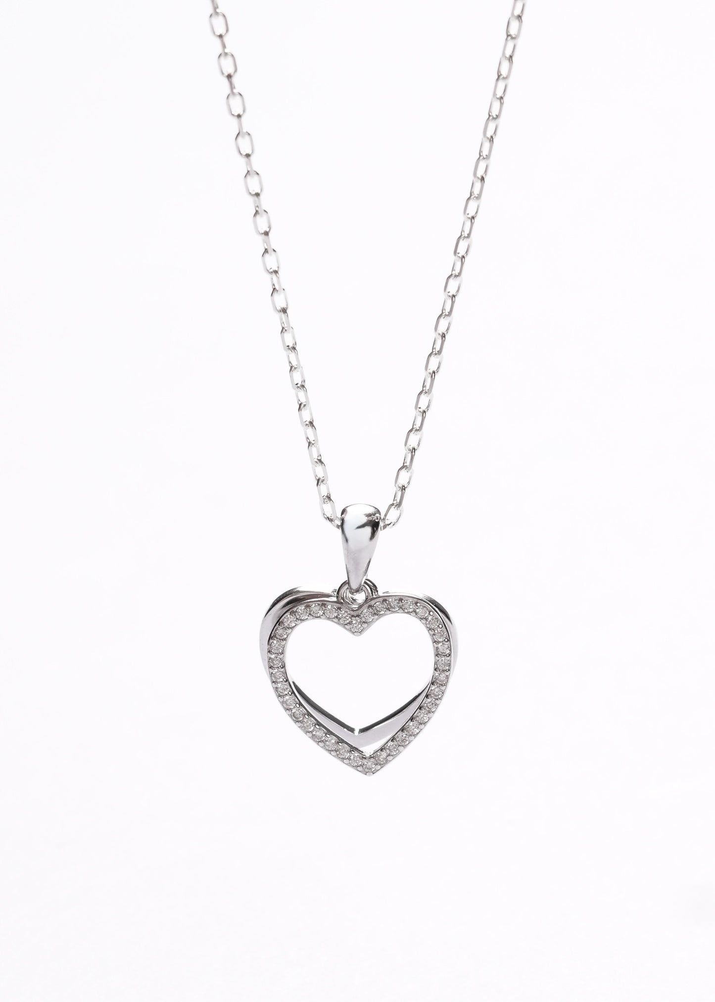 Cadena collar forcé doble corazón grande zirconias plata 925