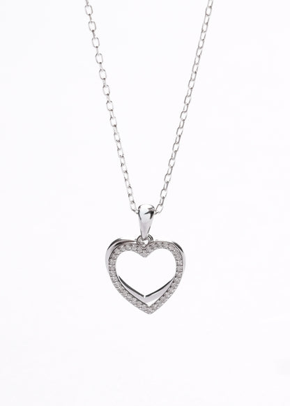Cadena collar forcé doble corazón grande zirconias plata 925
