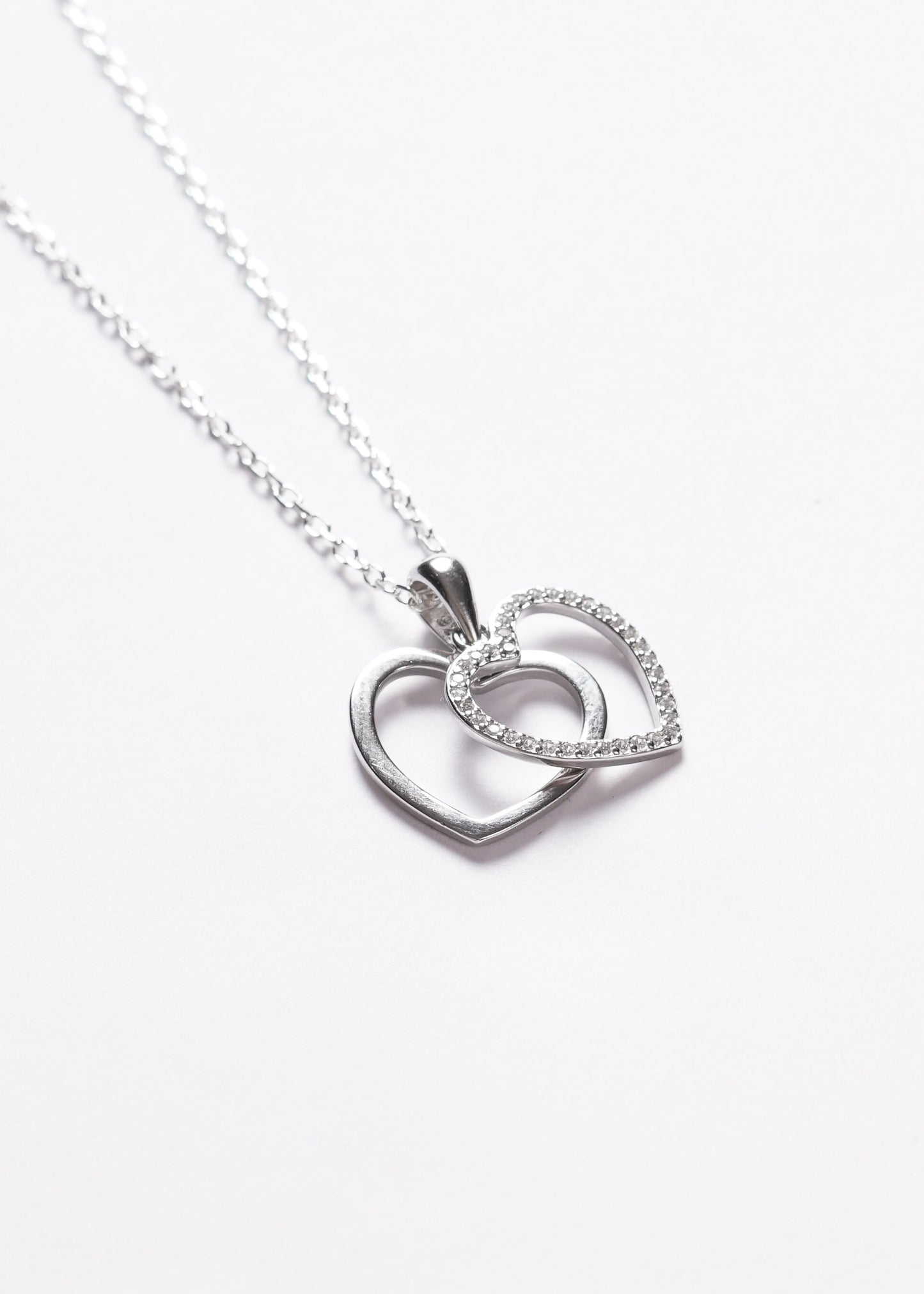 Cadena collar forcé doble corazón grande zirconias plata 925