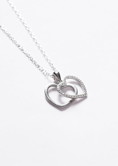 Cadena collar forcé doble corazón grande zirconias plata 925