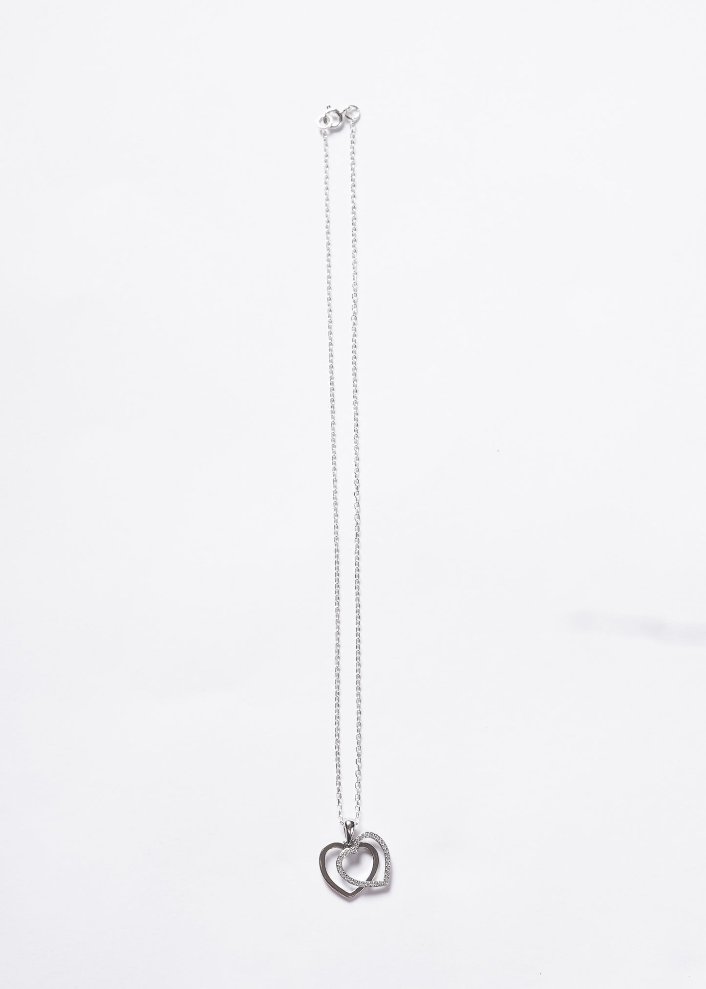 Cadena collar forcé doble corazón grande zirconias plata 925