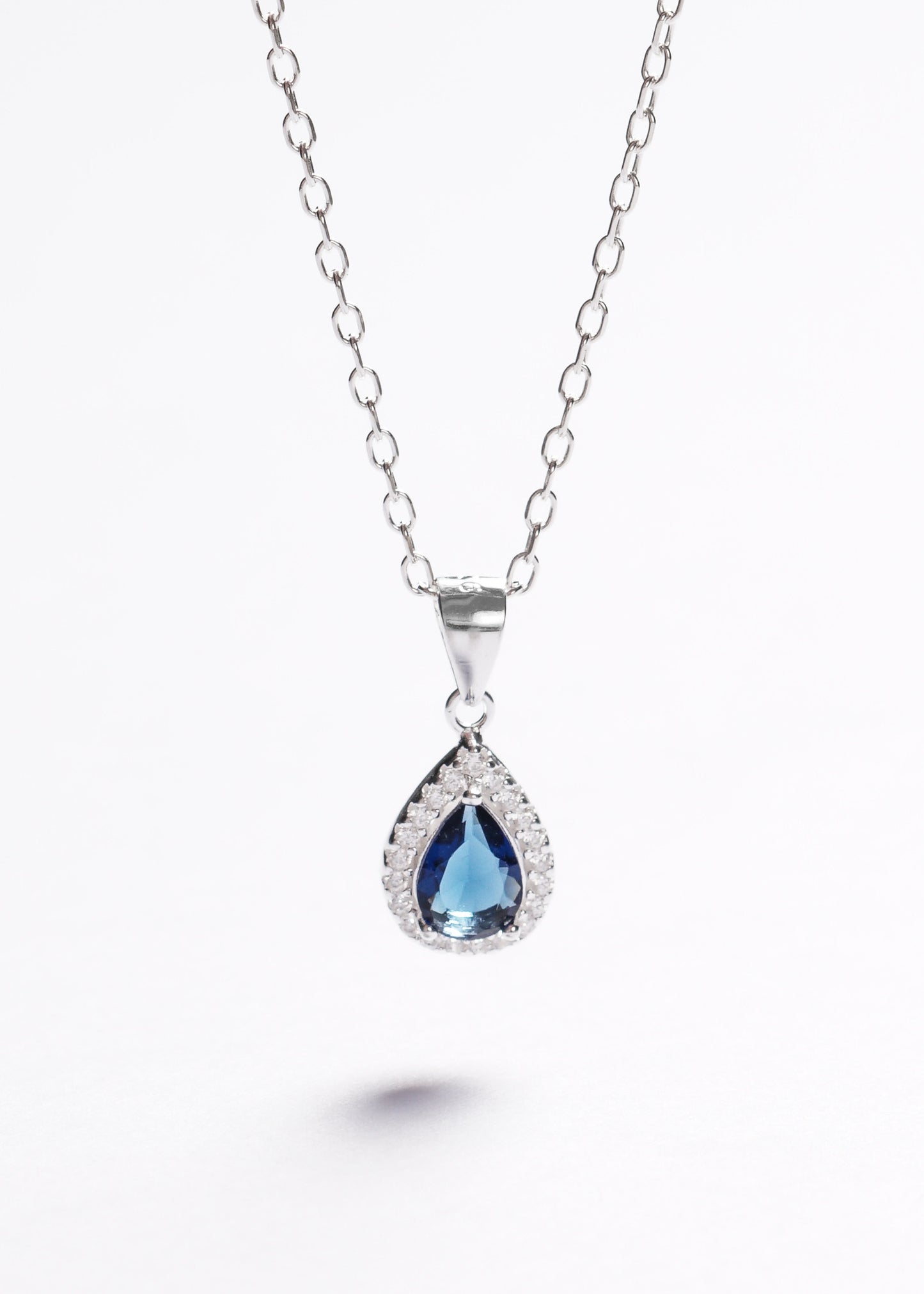 Cadena collar forcé dije gota zirconia blue plata 925