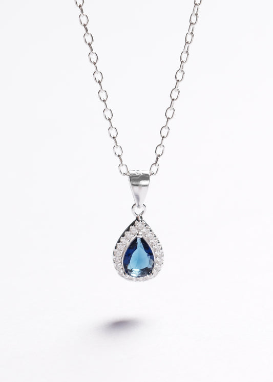 Cadena collar forcé dije gota zirconia blue plata 925