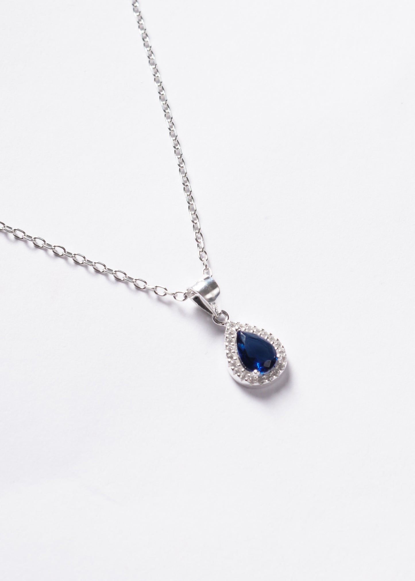 Cadena collar forcé dije gota zirconia blue plata 925