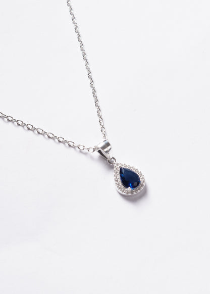 Cadena collar forcé dije gota zirconia blue plata 925