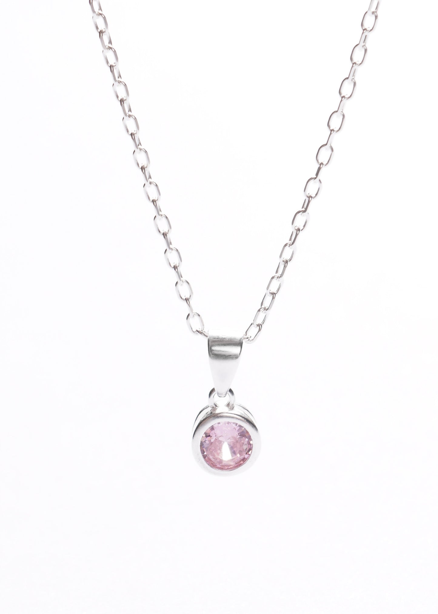 Cadena collar forcé con dije punto luz rosa plata 925