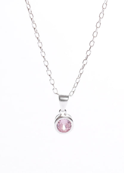 Cadena collar forcé con dije punto luz rosa plata 925