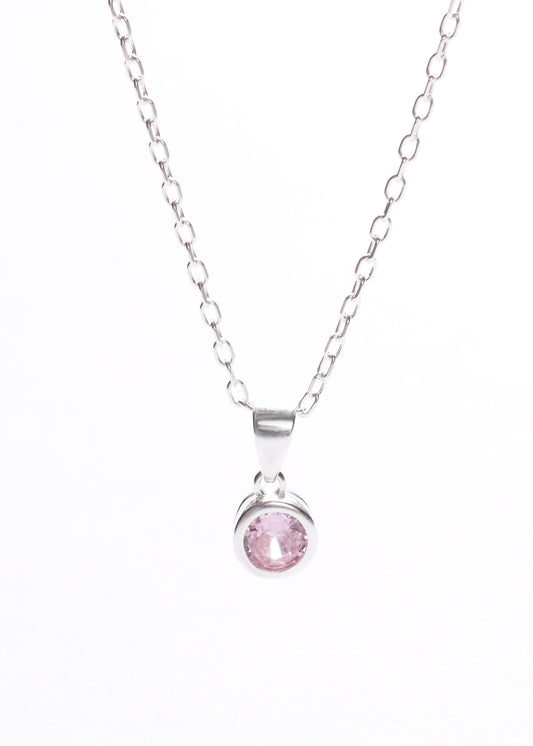 Cadena collar forcé con dije punto luz rosa plata 925
