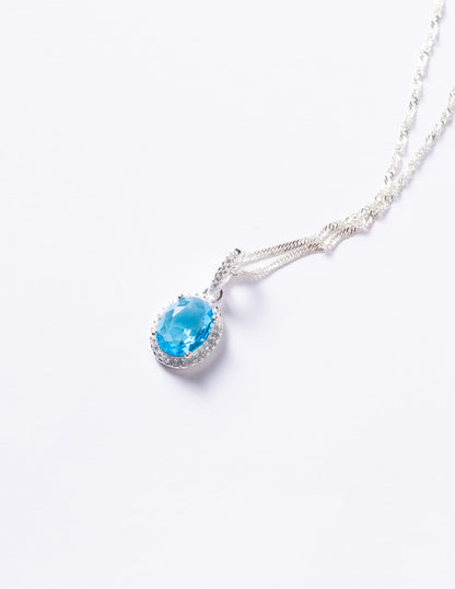Cadena collar con dije oval turquesa plata 925 & zirconias