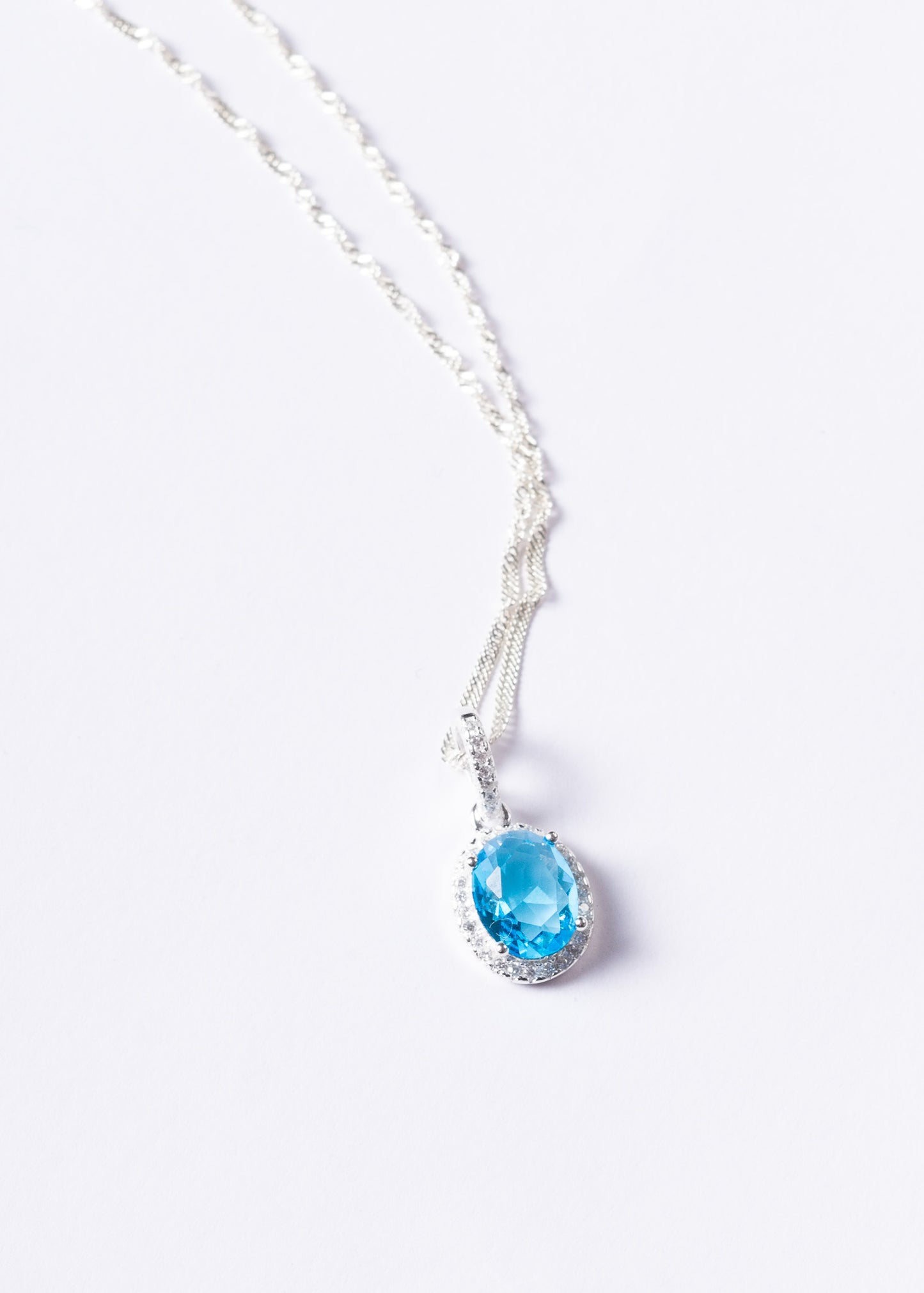 Cadena collar con dije oval turquesa plata 925 & zirconias
