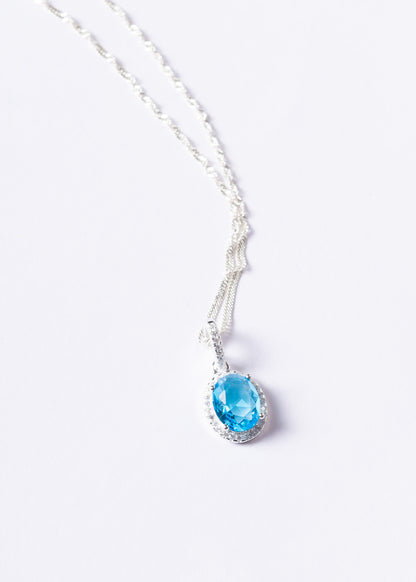 Cadena collar con dije oval turquesa plata 925 & zirconias
